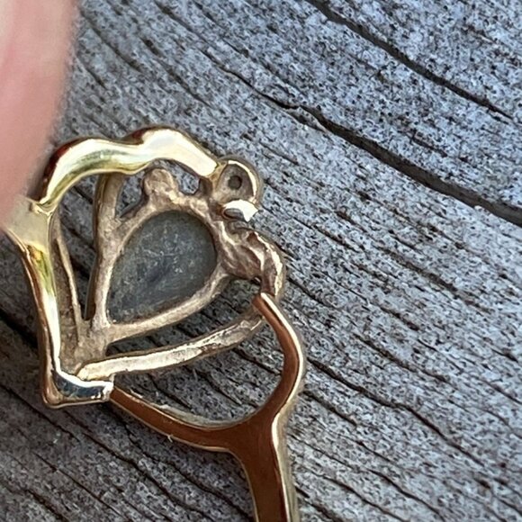 Vintage Marked 10K Yellow Gold HeartRing w/Aquamarine & Diamond Chip Broken READ - Picture 9 of 15